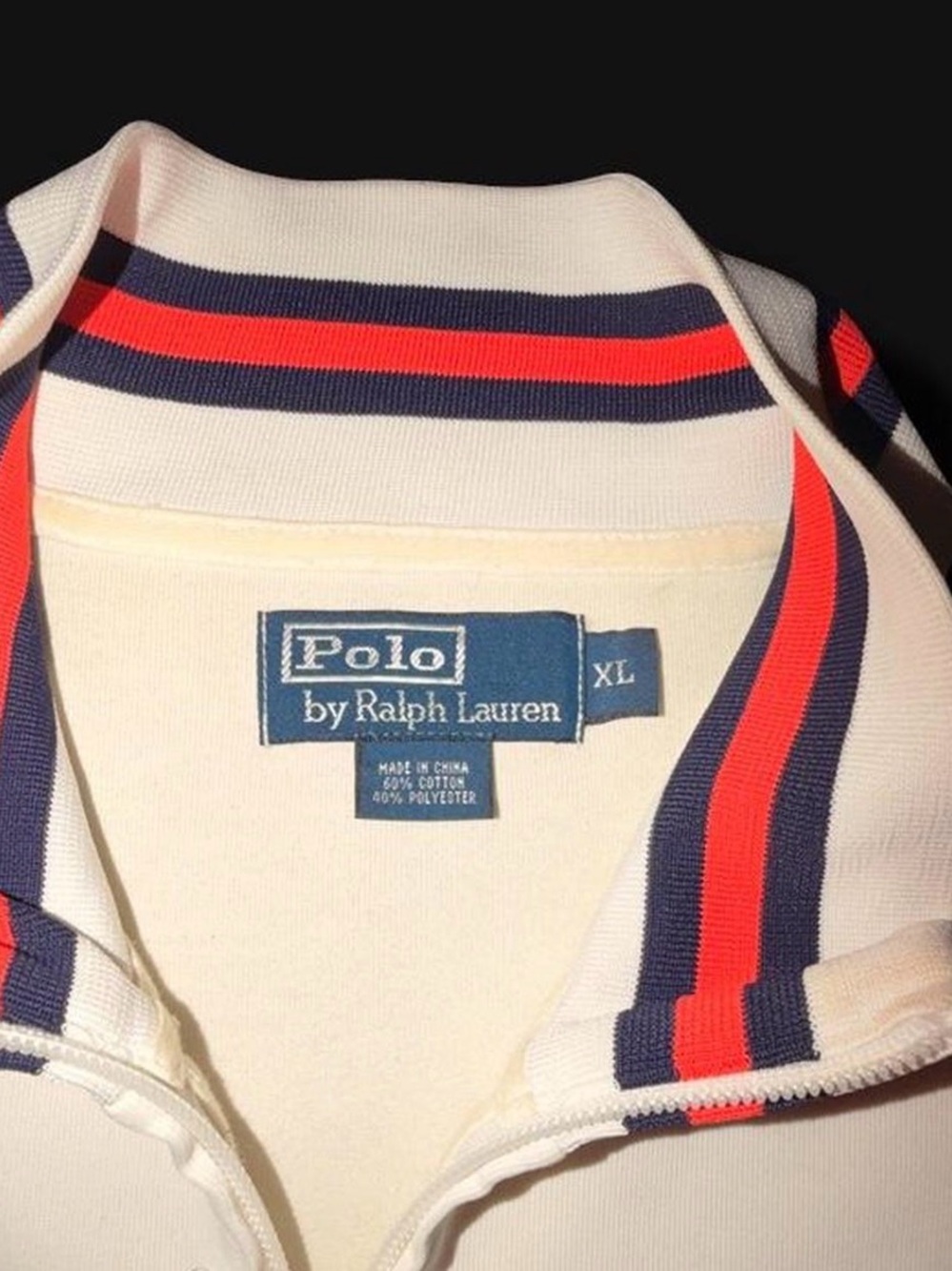 Ralph Lauren White Jacket with Navy Shoulder Panels & Striped Collar - Picture 3 of 7
